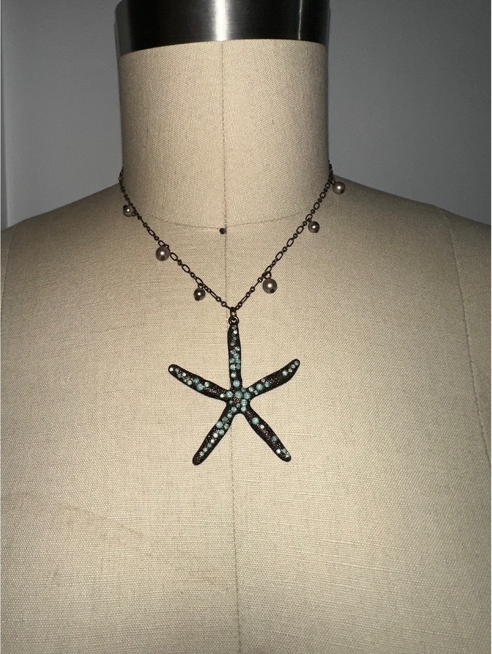 VTG Sequir Rhinestone Starfish Pendant Necklace with Pearls